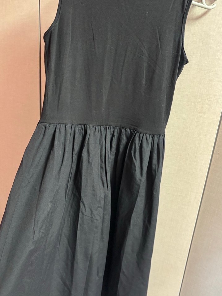 Siyah Kolsuz Midi Keten Elbise - Görsel 3