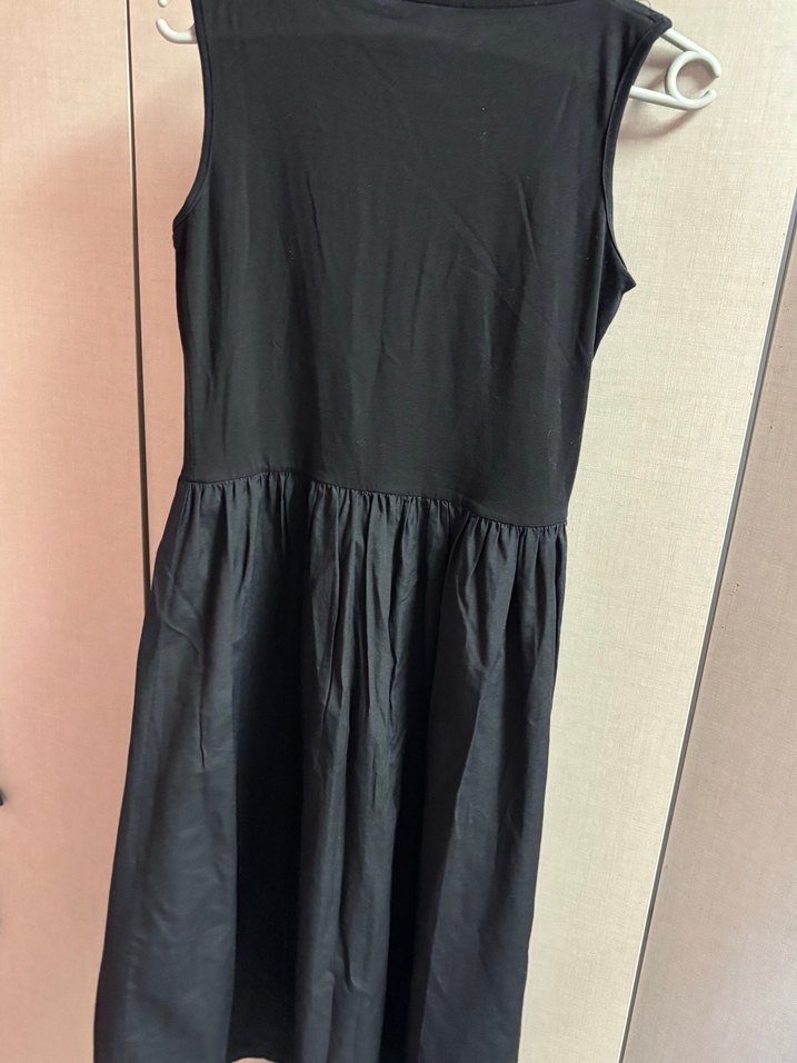 Siyah Kolsuz Midi Keten Elbise - Görsel 2