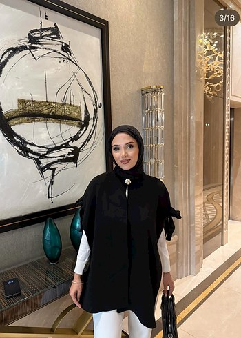 Uzun Siyah Kadın Panço - Görsel 2