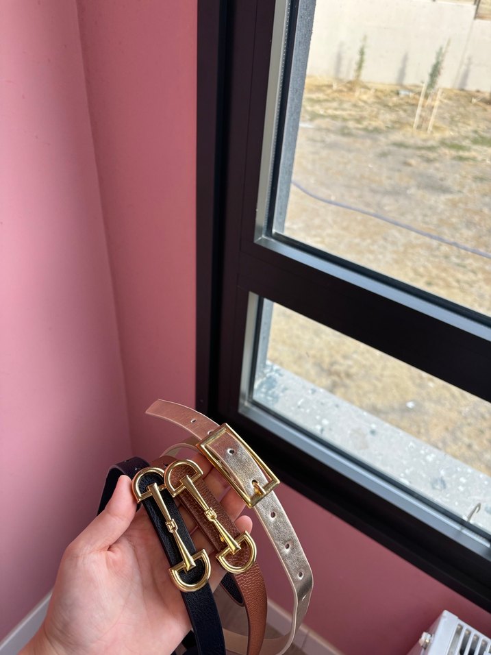 Kadın Kahverengi Deri Tokalı Kemer 3 tane kemer - Görsel 4