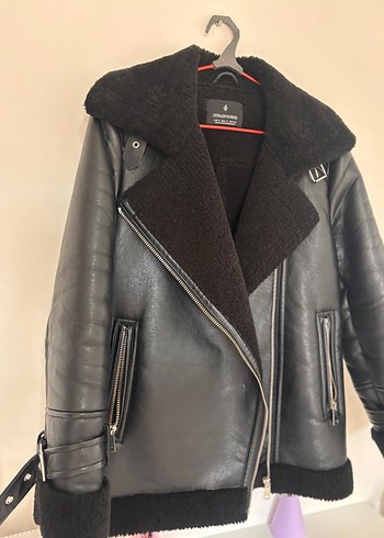 Siyah Kürklü Deri Biker Ceket - Görsel 3