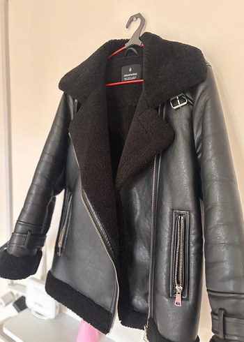 Siyah Kürklü Deri Biker Ceket - Görsel 6