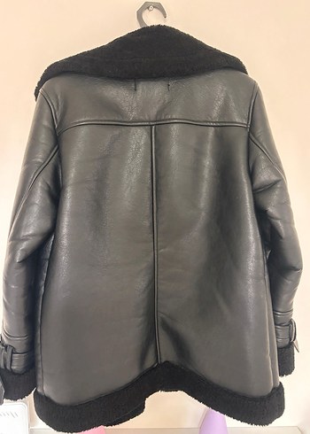 Siyah Kürklü Deri Biker Ceket - Görsel 5