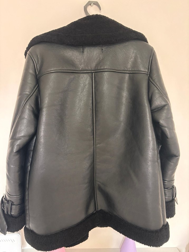 Siyah Kürklü Deri Biker Ceket - Görsel 5