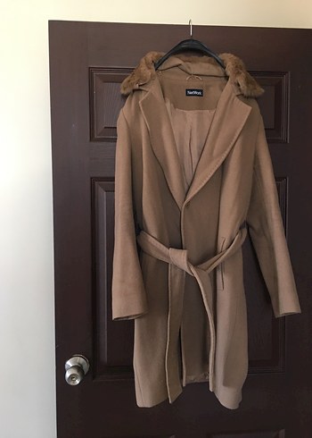 Kürk Detaylı Bej Midi Kadın Süet Kaban - Görsel 2