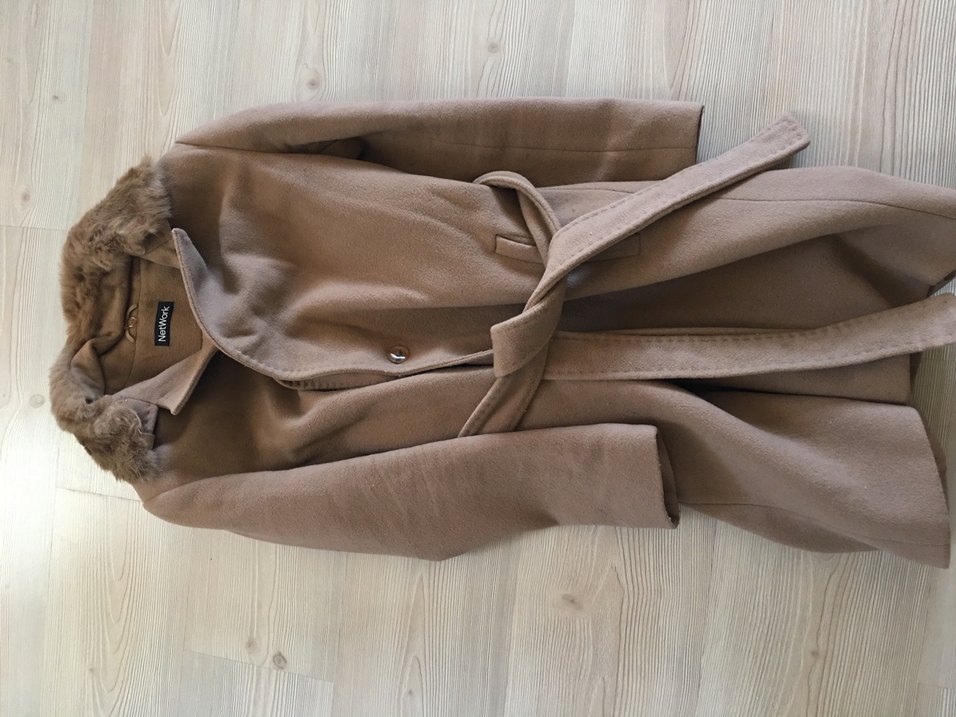 Kürklü Bej Midi Kadın Kaban - Görsel 5