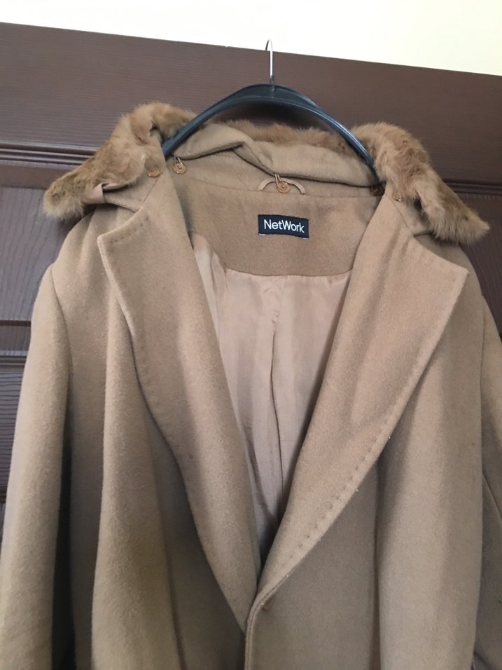 Kürklü Bej Midi Kadın Kaban - Görsel 3