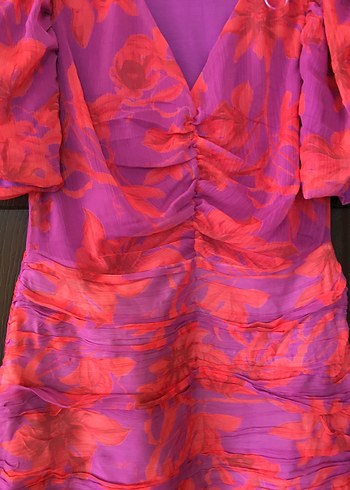 Mor Bağcıklı V Yaka Uzun Elbise - Görsel 5