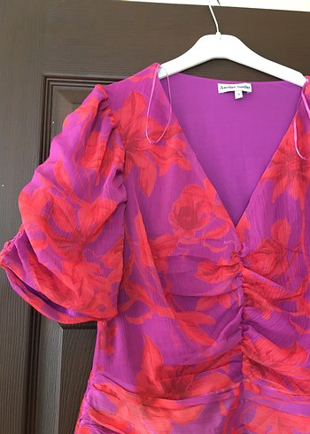 Mor Bağcıklı V Yaka Uzun Elbise - Görsel 4