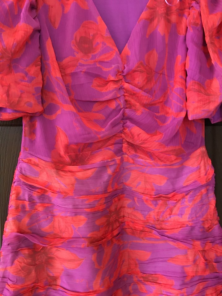 Mor Bağcıklı V Yaka Uzun Elbise - Görsel 5