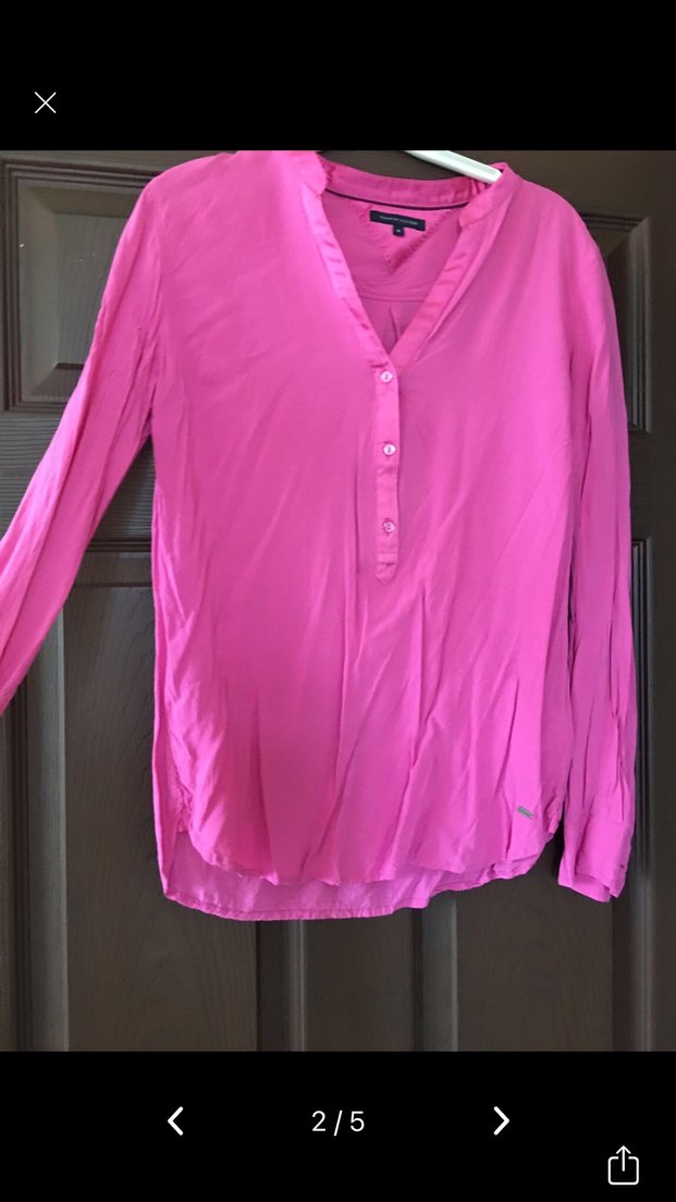 Pembe V Yaka Düğmeli Kadın Gömlek - Görsel 2