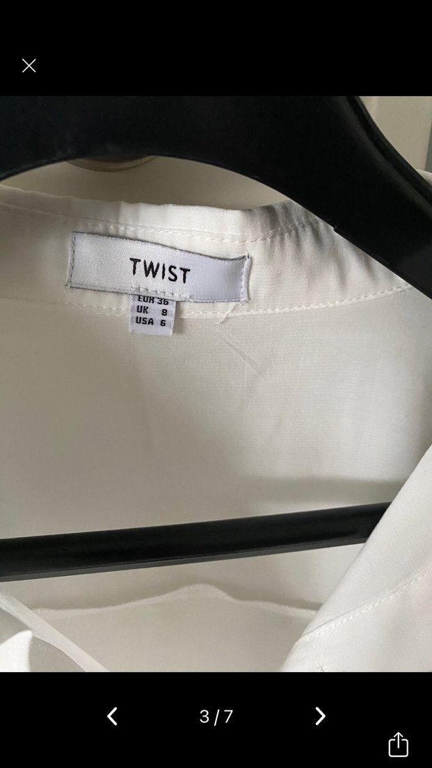 Beyaz Desenli Keten Gömlek, Uzun Kollu, Rahat Kesim - Görsel 5