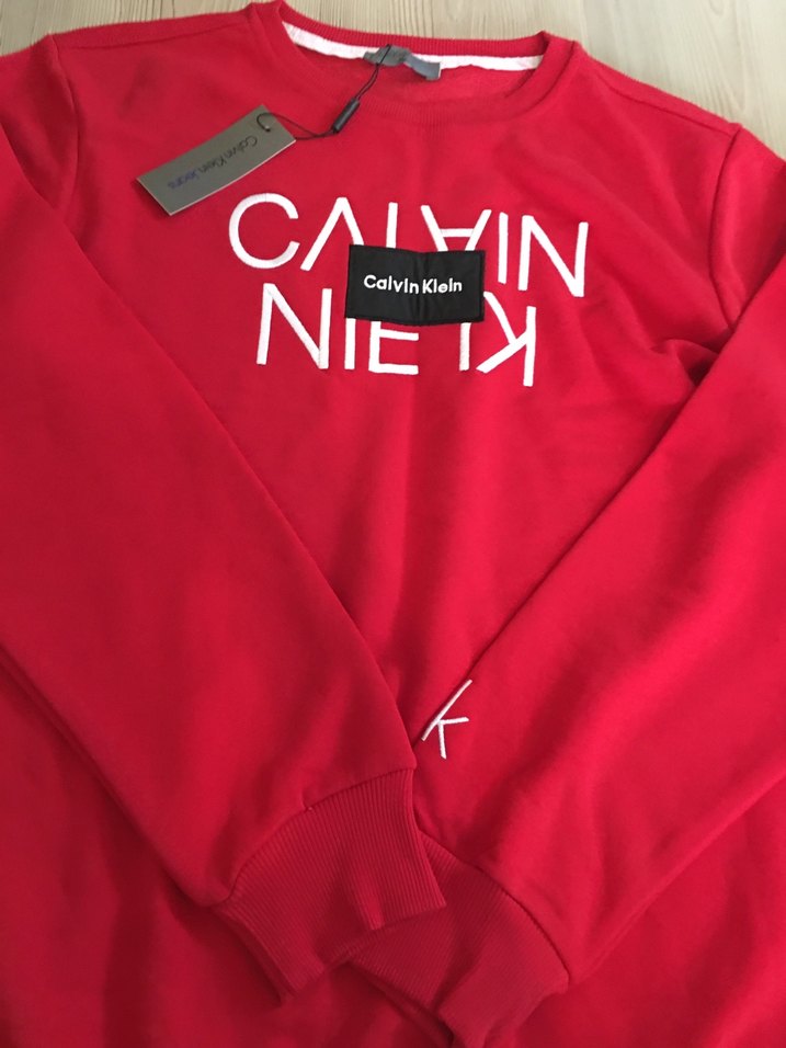 Calvin Klein Kırmızı Erkek Sweatshirt Uzun Kollu Rahat Kesim - Görsel 3