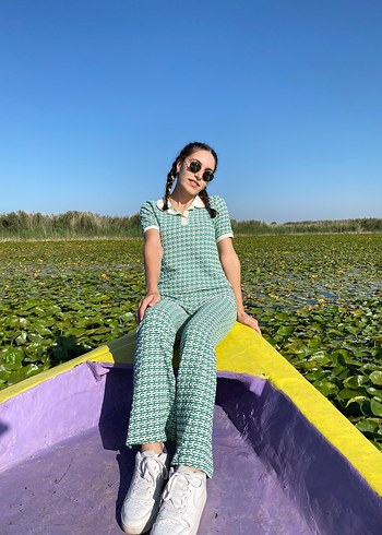 Yeşil Kareli Midi Kadın Takım - Görsel 2