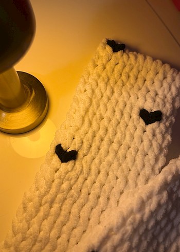 Beyaz Puffy Örgü Kadın Atkı - Görsel 2