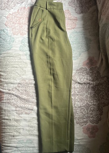 Düğmeli Haki Kadın Kumaş Pantolon - Görsel 2