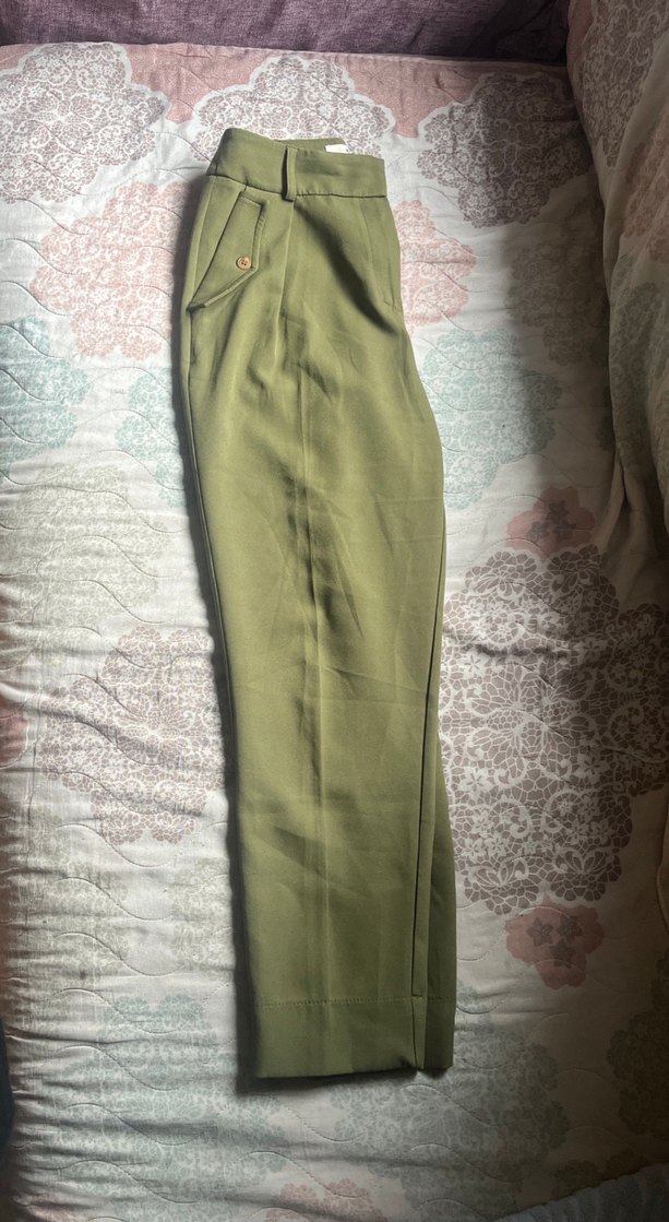 Düğmeli Haki Kadın Kumaş Pantolon - Görsel 2