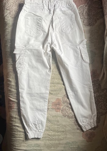 Kadın Beyaz Pamuklu Kemerli Bol Kesim Pantolon - Görsel 3