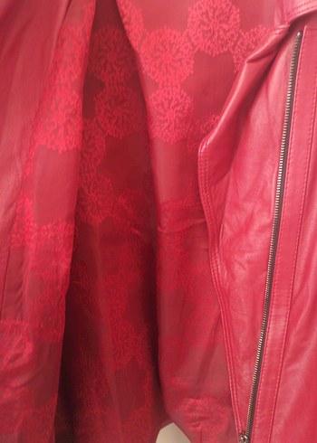 Pembe Deri Kadın Biker Ceket - Görsel 3