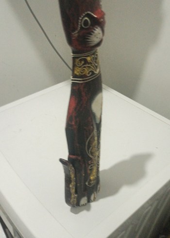 Koyu Kahverengi Ahşap Kedi Figürin - Görsel 2