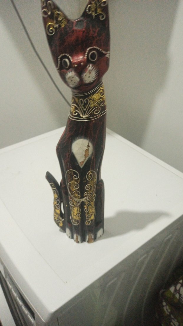 Koyu Kahverengi Ahşap Kedi Figürin - Görsel 3