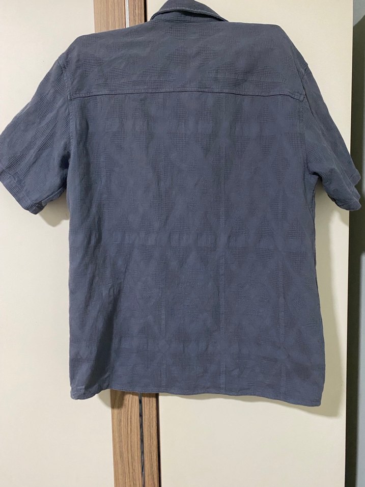 Gri Kısa Kollu Keten Erkek Gömlek - Görsel 2