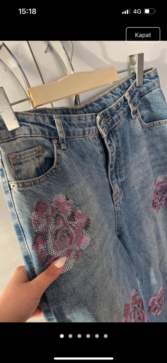 Payetli ve Batik Desenli Pembe Kadın Jean - Görsel 2