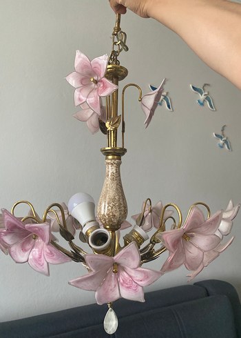 Diğer Romantik Pembe Cicekli Vintage Avize