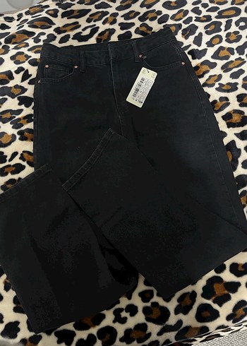 Siyah Bol Kesim Midi Kadın Kot Pantolon - Görsel 2