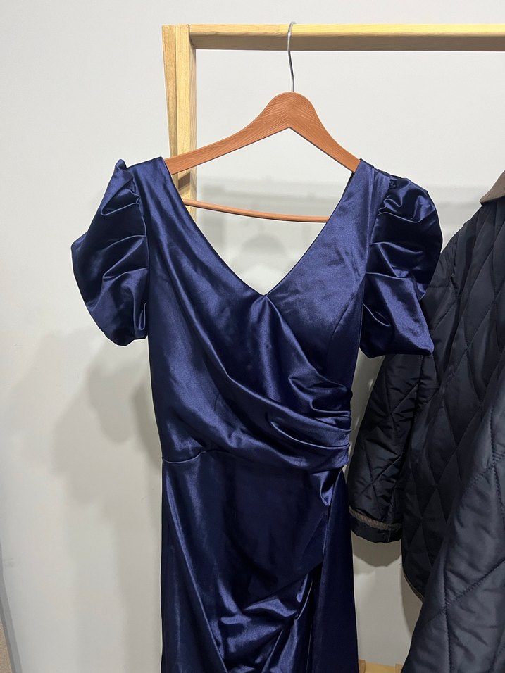 Parlak Lacivert Drapeli Uzun Abiye Elbise - Görsel 2