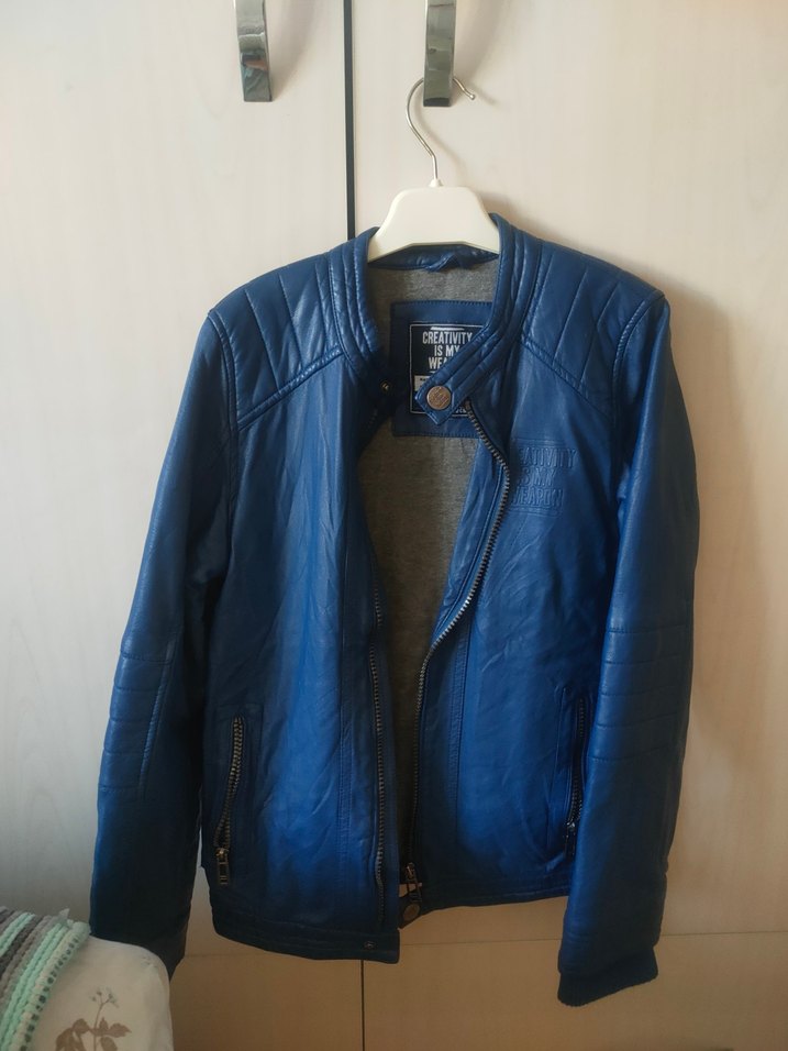 Mavi Deri Motorcu Ceket - Görsel 4