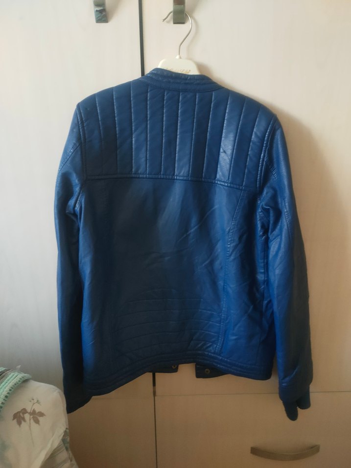 Mavi Deri Motorcu Ceket - Görsel 5