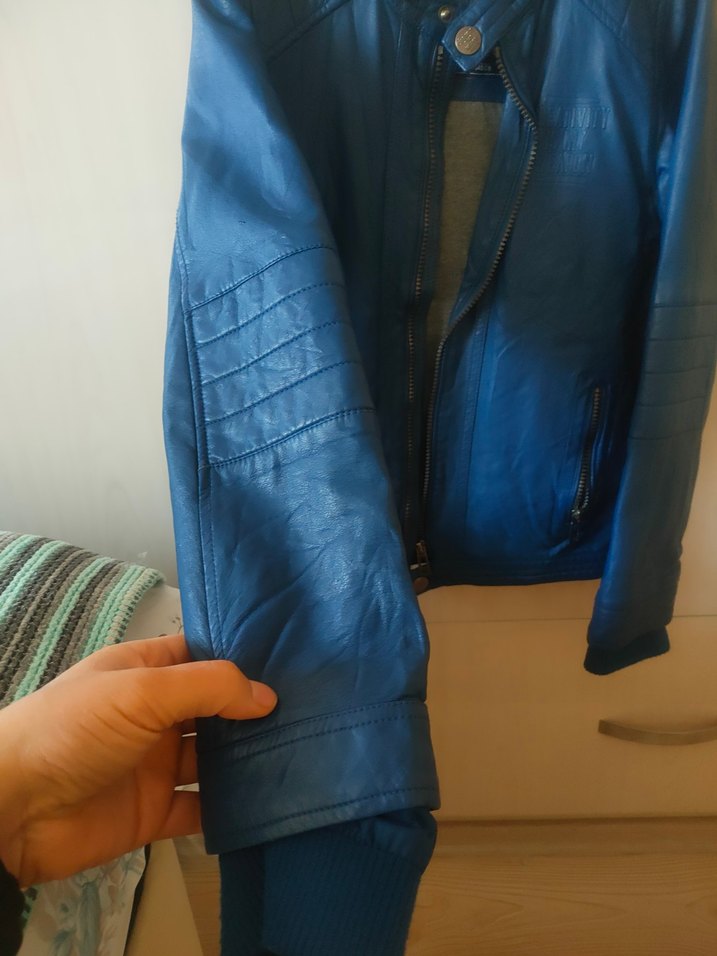 Mavi Deri Motorcu Ceket - Görsel 2