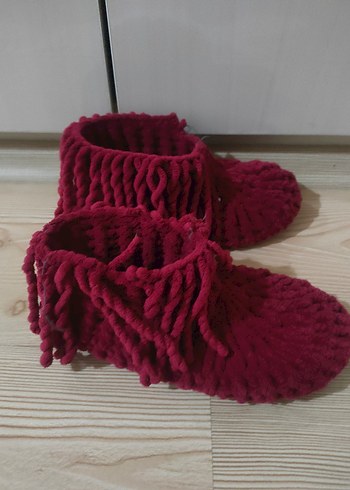 Bordo Örgü Kız Çocuk Ev Terliği - Görsel 2