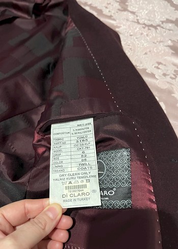 Bordo Erkek Ceket Notch Yaka Düğmeli - Görsel 4