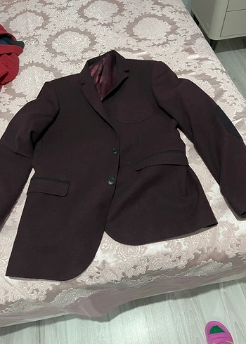 Bordo Erkek Ceket Notch Yaka Düğmeli - Görsel 3