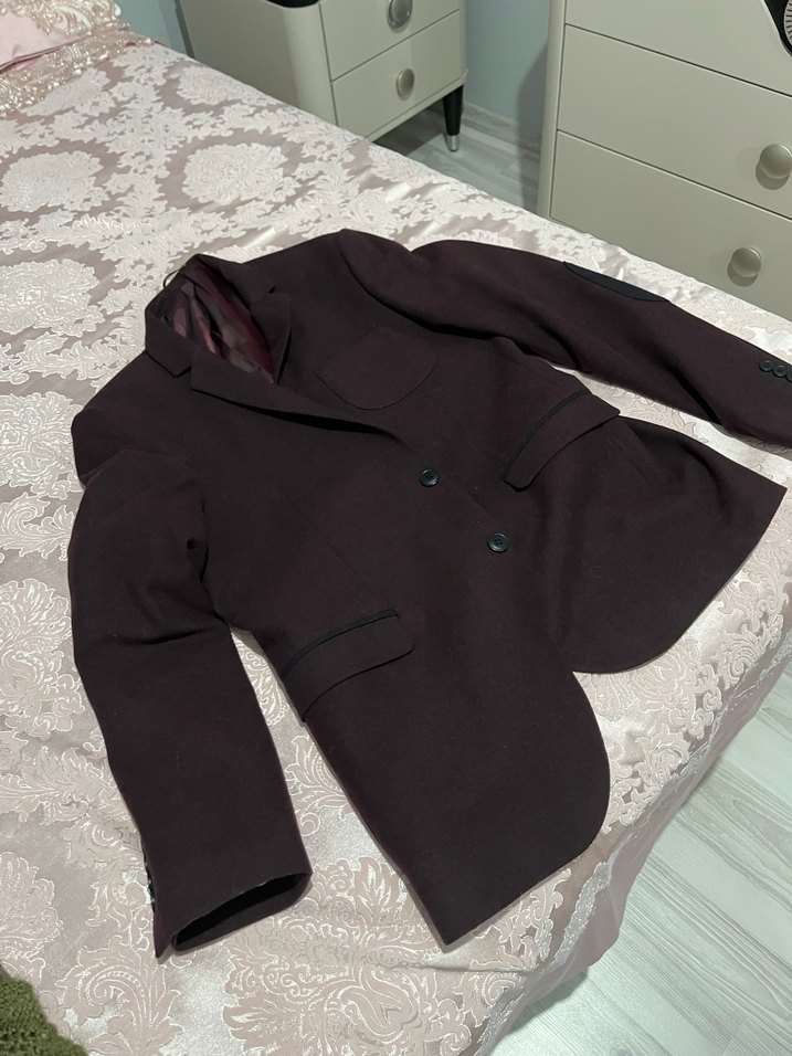 Bordo Erkek Ceket Notch Yaka Düğmeli - Görsel 2