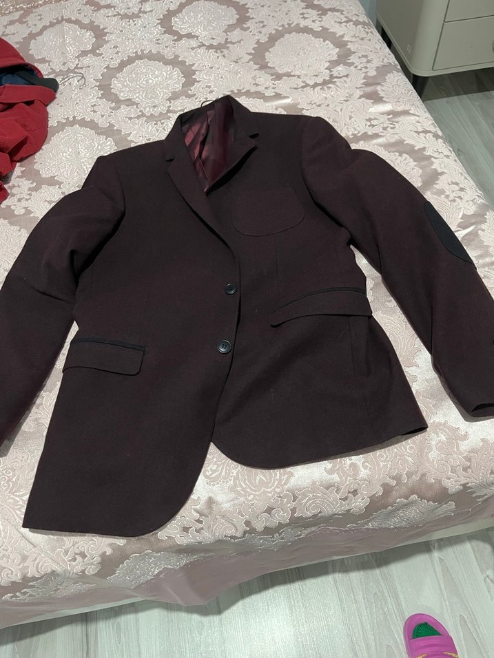 Bordo Erkek Ceket Notch Yaka Düğmeli - Görsel 3