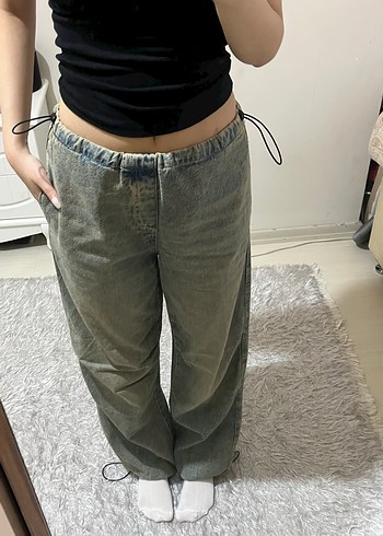 Gri Midi Boy Bol Kesim Kadın Paraşüt Pantolon - Görsel 2