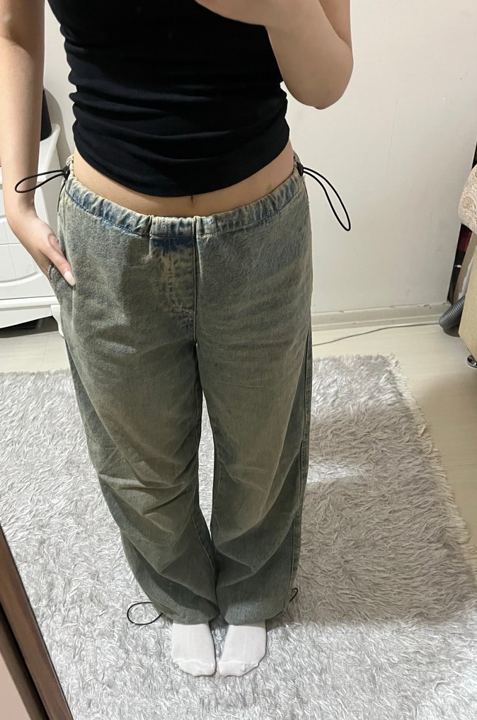 Gri Midi Boy Bol Kesim Kadın Paraşüt Pantolon - Görsel 2