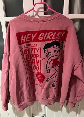 Pembe Betty Boop Baskılı Uzun Kollu Sweatshirt - Görsel 2