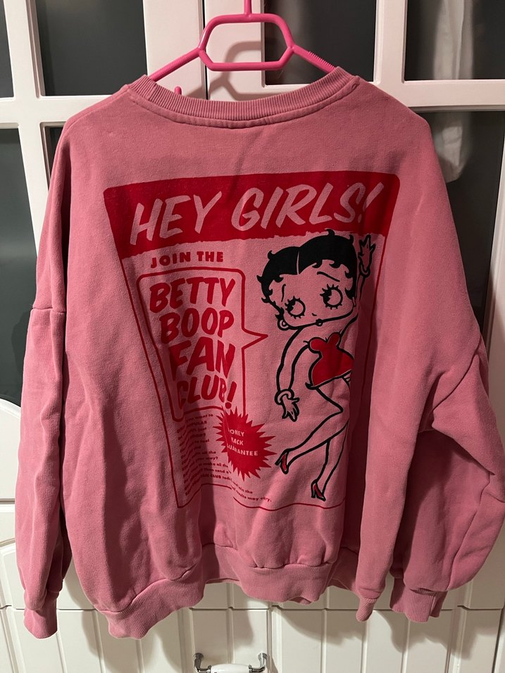 Pembe Betty Boop Baskılı Uzun Kollu Sweatshirt - Görsel 2