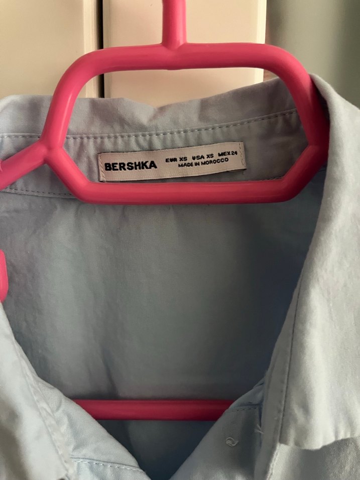 Mavi Kısa Kollu Düğmeli Kadın Gömlek - Görsel 2