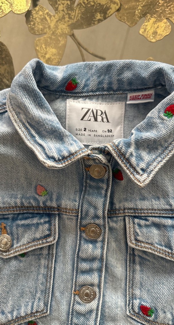 Nakışlı Düğmeli Kız Denim Ceket - Görsel 3