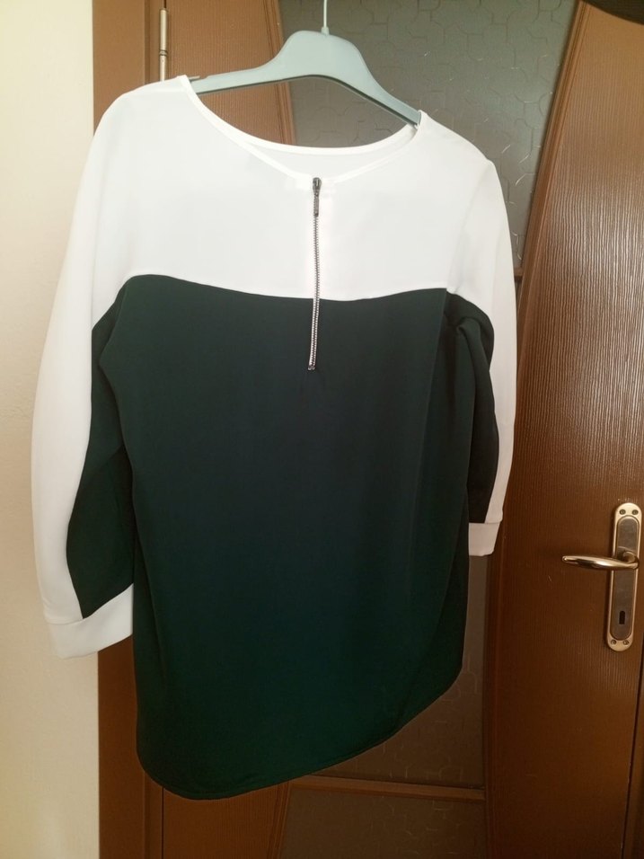 Beyaz Siyah Uzun Kollu Kadın Bluz - Görsel 2