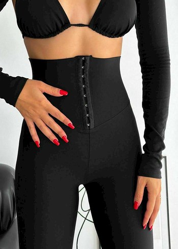 Zara Agraflı Şardonlu Siyah Tayt - Görsel 2