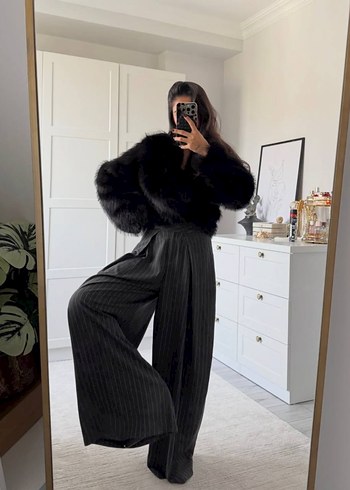 Premium Zara Model Çizgili Dökümlü Yüksek Bel Palazzo Pantolon - Görsel 3