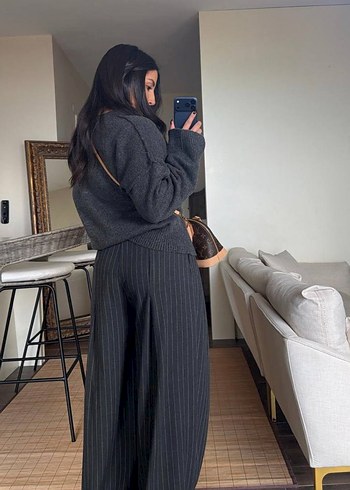 Premium Zara Model Çizgili Dökümlü Yüksek Bel Palazzo Pantolon - Görsel 7