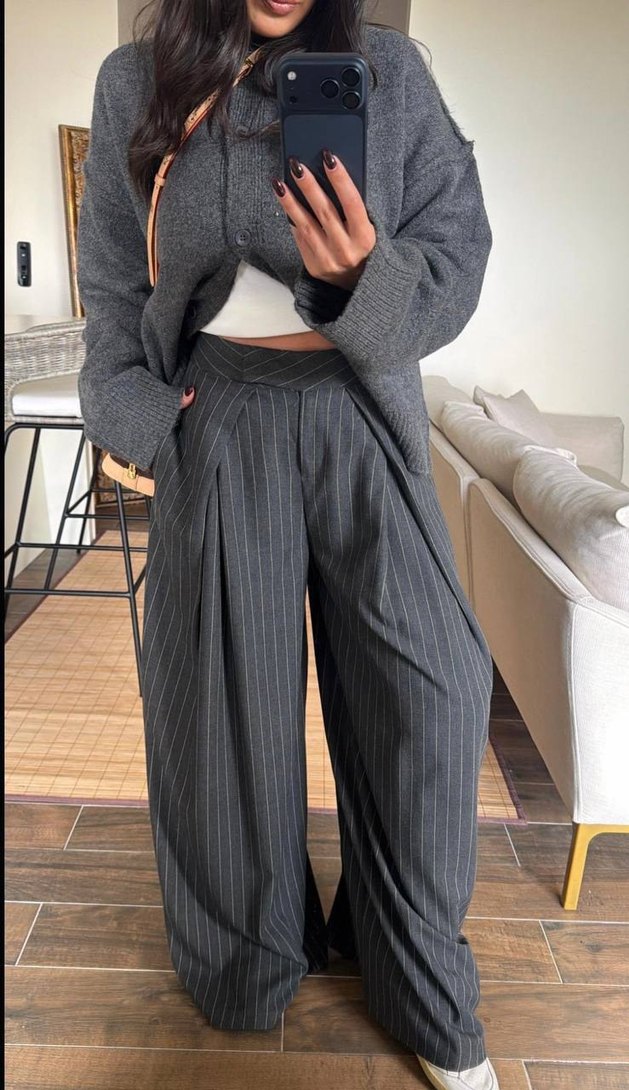 Premium Zara Model Çizgili Dökümlü Yüksek Bel Palazzo Pantolon - Görsel 5