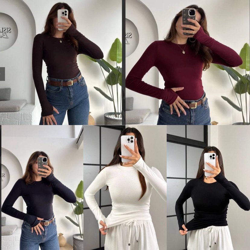 Parmak Geçmeli Modal Kumaş Bisiklet Yaka Bluz - Görsel 4